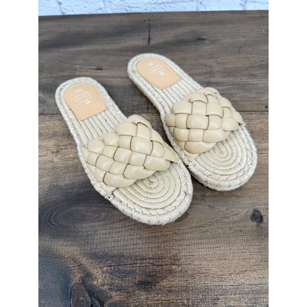 Oasis Society‎ Women Beige Espadrille Slides Woven Straps Vacay Summer Size 7.5